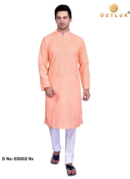 Peach Colour Outluk Vol 65 Nx New Latest Mens Wear Kurta Pajama Collection 65002 NX